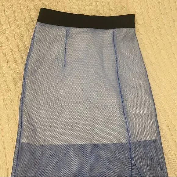 Milly Blue Midi Pencil Skirt sz 10 Milly Midi Skirt Net Overlay Skirt - Picture 3 of 14